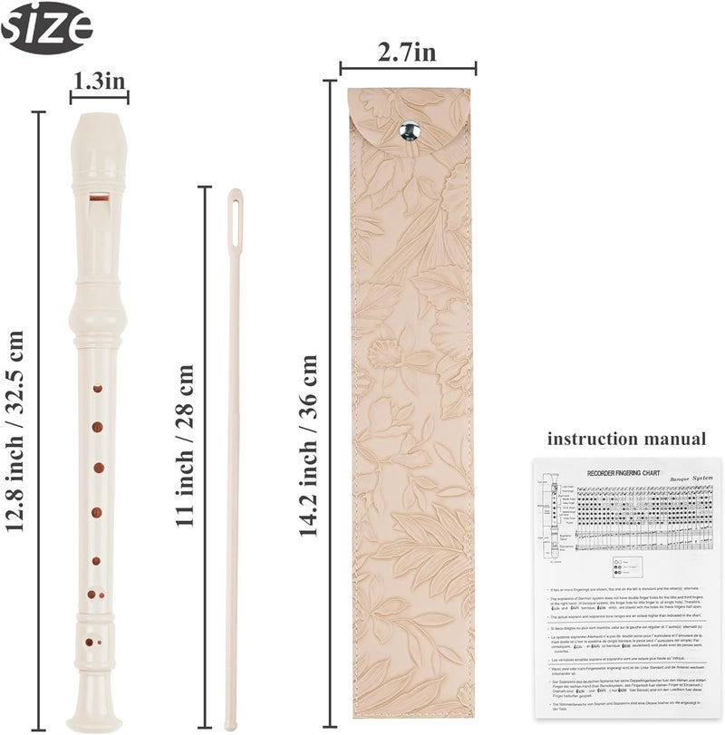 Haecsfl Recorder Instrument for Beginner Adults,8-Hole Soprano Descant Recorder Music Flute with with Cleaning Rod & Leather Case For Home Entertainment(2-Carved Beige) - Image 2
